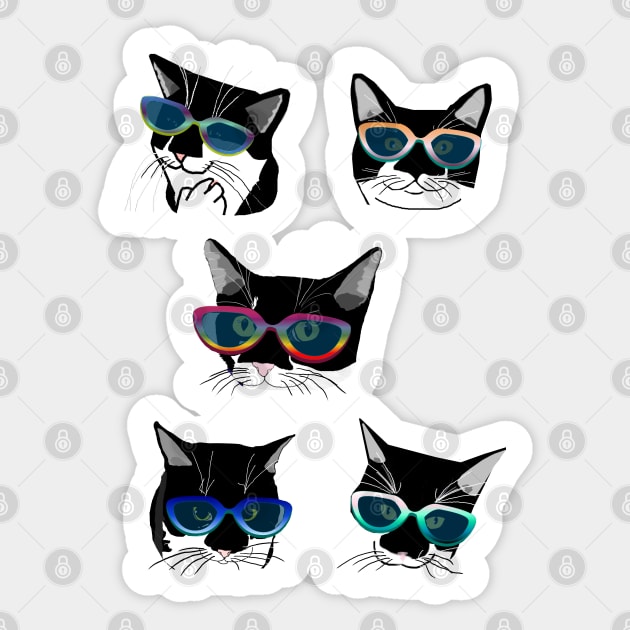 Cute Tuxedo cat in glasses  Copyright TeAnne Sticker by TeAnne